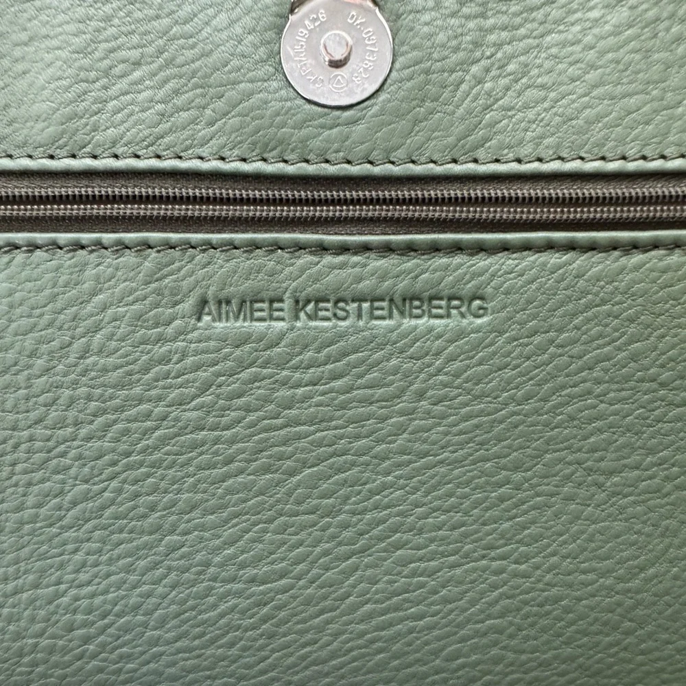 Aimee Kestenberg Pebble Leather Clutch Bag Green Beige Colorblock Tassel